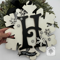 12" Snowflake Wall Decor with Initial & Personalization - Cute Winter Front Door Hanger