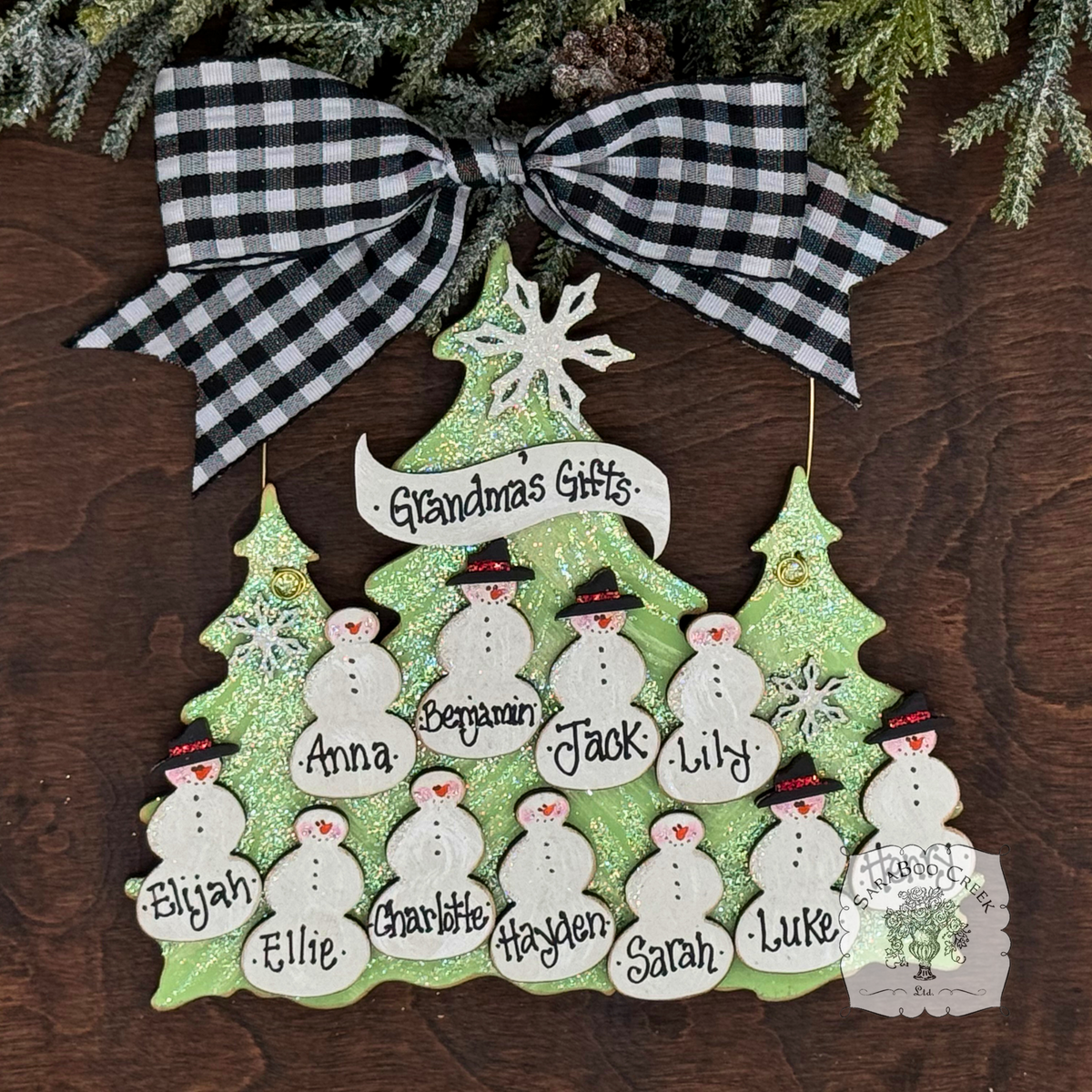 Traditional Snowman Family Tree Ornament (8-14 snowmen) - Personalized Grandparent or Large Family Ornament