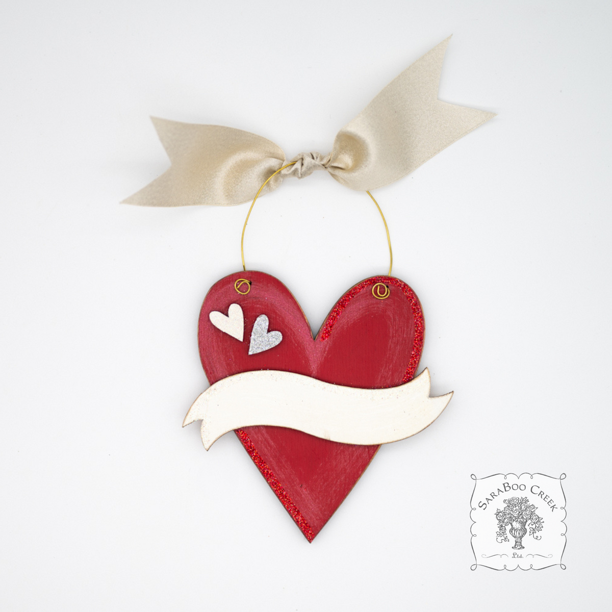 Red Heart Ornament with Personalized Banner for Couple's Names - 1st Christmas, Valentine or Wedding Gift