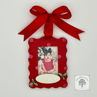 Christmas Photo Ornament - Personalized Handmade Wood Frame, Fits Any Wallet Size Picture