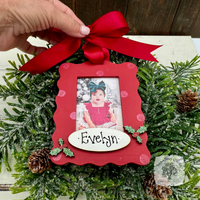 Christmas Photo Ornament - Personalized Handmade Wood Frame, Fits Any Wallet Size Picture