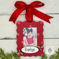 Christmas Photo Ornament - Personalized Handmade Wood Frame, Fits Any Wallet Size Picture