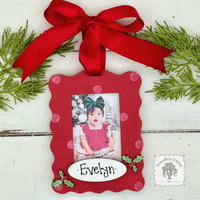 Christmas Photo Ornament - Personalized Handmade Wood Frame, Fits Any Wallet Size Picture