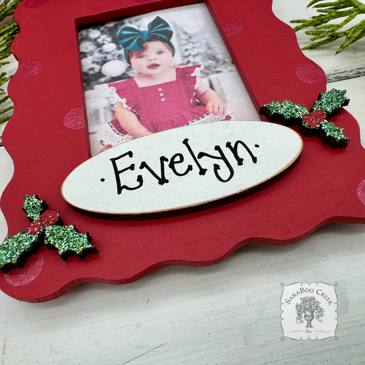 Christmas Photo Ornament - Personalized Handmade Wood Frame, Fits Any Wallet Size Picture