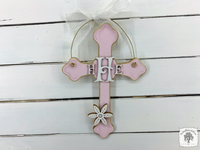 Classic Cross with Flower - Personalized with Monogram