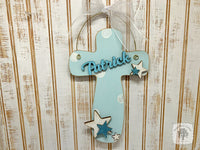 Dotted Contemporary Cross - Customized with Name & Heart or Star Decoration