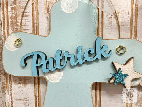 Dotted Contemporary Cross - Customized with Name & Heart or Star Decoration