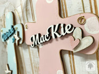 Dotted Contemporary Cross - Customized with Name & Heart or Star Decoration