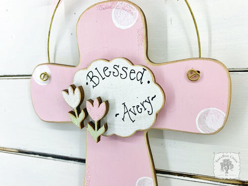 Dotted Contemporary Cross - Personalized Sentiment and Tulips