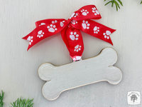 Dog Bone Ornament - Personalized Dog Ornament w/ Paw Print Ribbon