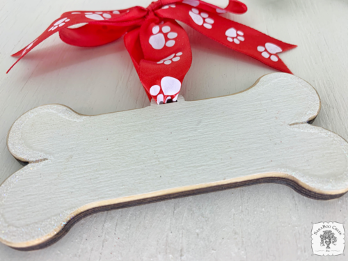 Dog Bone Ornament - Personalized Dog Ornament w/ Paw Print Ribbon