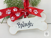 Dog Bone Ornament - Personalized Dog Ornament w/ Paw Print Ribbon