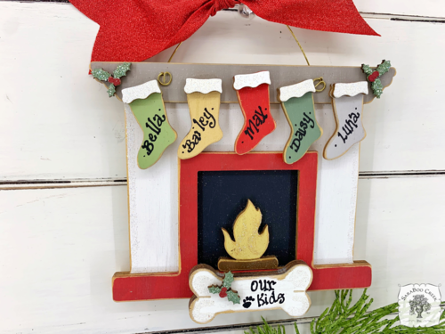 Dog Fireplace Ornament with Personalized Dog Bone and Stockings