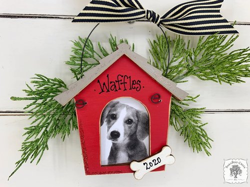 Dog Picture Ornament - Personalized Dog House Photo Frame with Bone