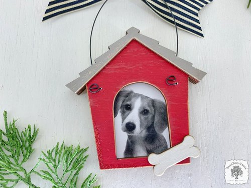 Dog Picture Ornament - Personalized Dog House Photo Frame with Bone