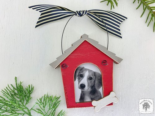 Dog Picture Ornament - Personalized Dog House Photo Frame with Bone