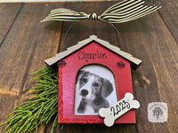 Dog Picture Ornament - Personalized Dog House Photo Frame with Bone