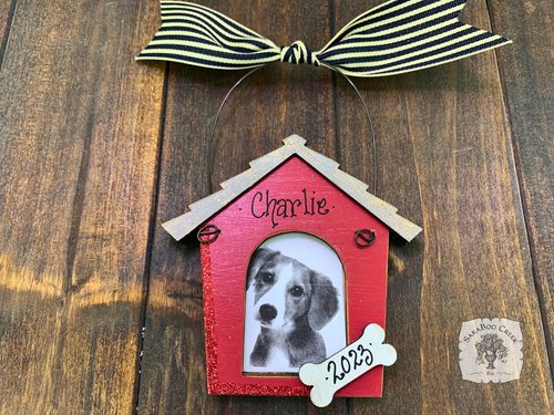 Dog Picture Ornament - Personalized Dog House Photo Frame with Bone