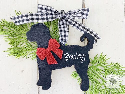 Doodle Ornament - Personalized Labradoodle Dog Black Silhouette Ornament