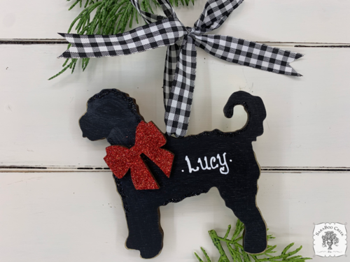 Doodle Ornament - Personalized Labradoodle Dog Black Silhouette Ornament