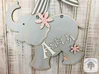 9.5" Elephant Sign with Flowers - Name Personalized with Wooden Letters