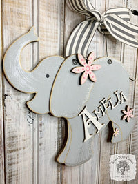 9.5" Elephant Sign with Flowers - Name Personalized with Wooden Letters