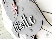 20" Large Elephant Sign with Stars or Flowers and Custom Name