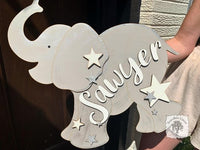 20" Large Elephant Sign with Stars or Flowers and Custom Name