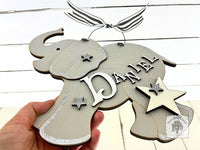 9.5" Elephant Sign with Stars - Name Personalized with Wood Letters