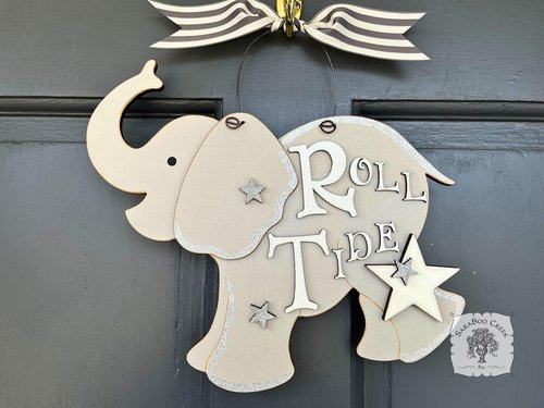 9.5" Elephant Sign with Stars - Name Personalized with Wood Letters