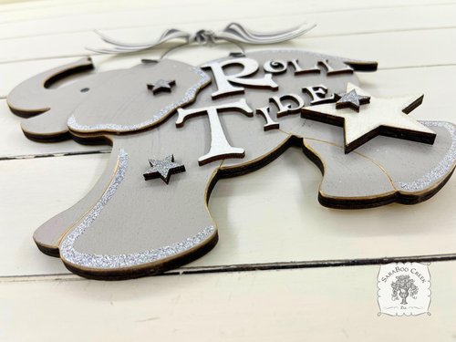 9.5" Elephant Sign with Stars - Name Personalized with Wood Letters