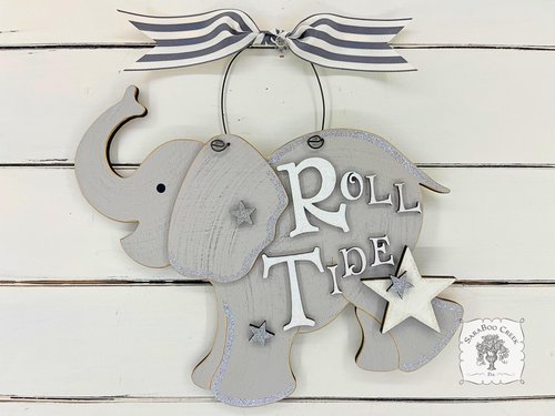 9.5" Elephant Sign with Stars - Name Personalized with Wood Letters