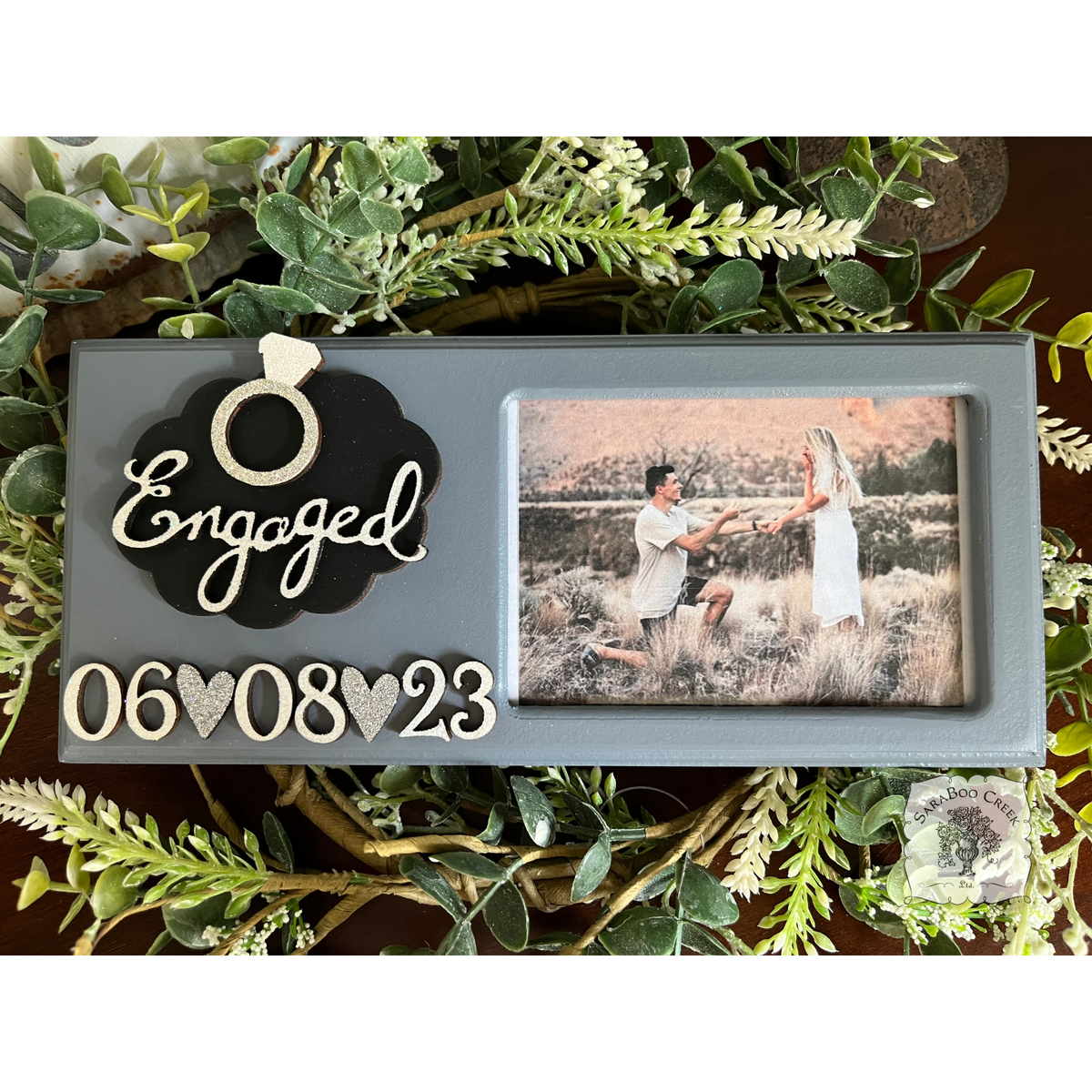 Engaged Picture Frame in Gray - Customized with Engagement Date