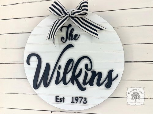 Round Last Name Sign with BOW; w/ or w/o Est Year Added - Custom Family or Wedding Gift