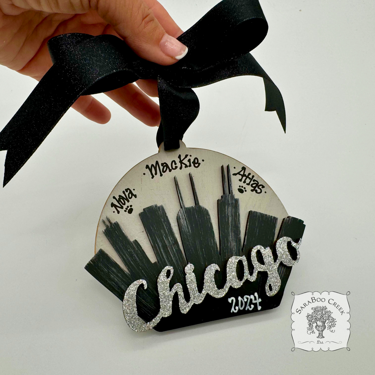 Chicago Skyline Ornament - Personalized Handmade Wood Chicago Gift