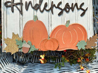 Fall Square Beadboard Plaque with Pumpkins & Custom Name or Autumn Greeting