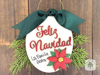 Feliz Navidad Personalized Ornament with Poinsettia - Spanish Merry Christmas Gift