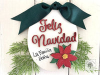 Feliz Navidad Personalized Ornament with Poinsettia - Spanish Merry Christmas Gift