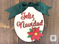 Feliz Navidad Personalized Ornament with Poinsettia - Spanish Merry Christmas Gift