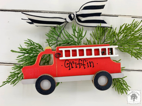 Fire Truck  Ornament, Personalized Red Fire Engine