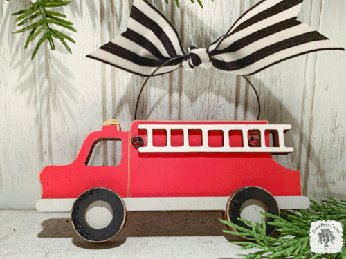 Fire Truck  Ornament, Personalized Red Fire Engine