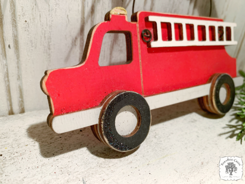 Fire Truck  Ornament, Personalized Red Fire Engine