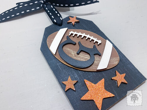 Football Ornament Shipping Tag with Initial - Choose color