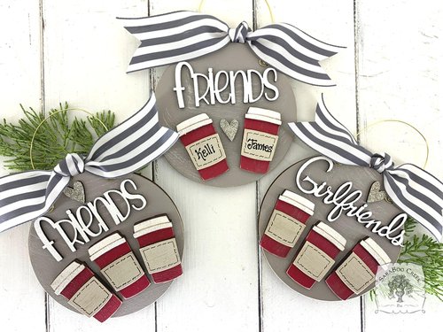 Latte Coffee Ornament - Personalized Disc w/ 2 or 3 Cups for Friends, Girlfriends, Sisters or Family