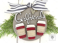 Latte Coffee Ornament - Personalized Disc w/ 2 or 3 Cups for Friends, Girlfriends, Sisters or Family