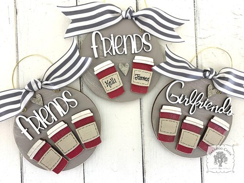 Latte Coffee Ornament - Personalized Disc w/ 2 or 3 Cups for Friends, Girlfriends, Sisters or Family