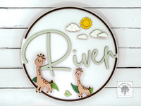 Giraffe Custom Name Sign - Handmade Wood Personalized Giraffe Wall Hanger for Baby, Boy or Girls Room