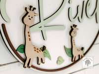 Giraffe Custom Name Sign - Handmade Wood Personalized Giraffe Wall Hanger for Baby, Boy or Girls Room