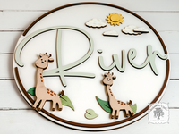 Giraffe Custom Name Sign - Handmade Wood Personalized Giraffe Wall Hanger for Baby, Boy or Girls Room