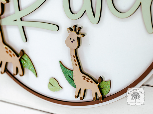 Giraffe Custom Name Sign - Handmade Wood Personalized Giraffe Wall Hanger for Baby, Boy or Girls Room